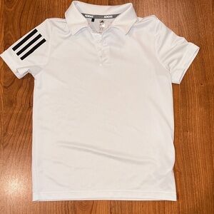 Adidas White Polo with Black Sleeve Stripes